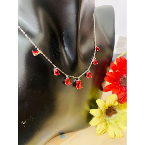 COLLANA CON GOCCE ROSSO RUBINO - ARGENTO