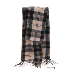 Sciarpa Fantasia tartan con frange - Nero