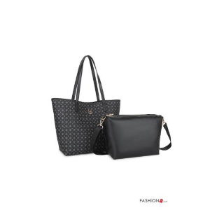 BORSA IN ECOPELLE CON POCHETTE INTERNA - NERO