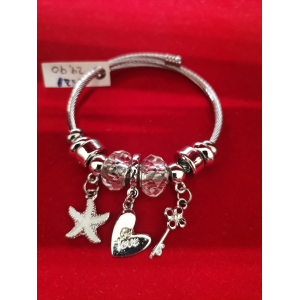 BRACCIALE CON STELLA MARINA CUORE E CHIAVE CBIANCO