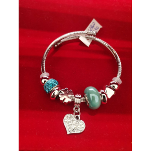 BRACCIALE CON CUORE CON BRILLANTINI COLORE TURCHESE