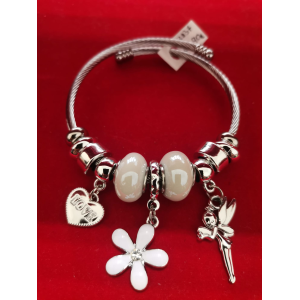 BRACCIALE CON CUORE FIORE E FATINA COLORE BIANCO