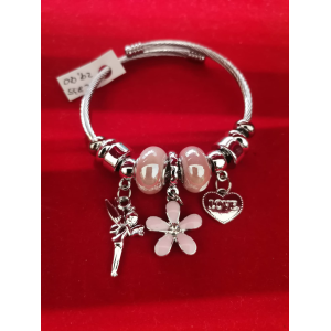 BRACCIALE CON CUORE, FIORE ROSA E FATINA