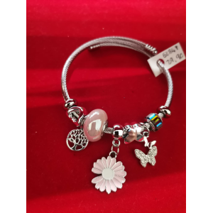 BRACCIALE CON ALBERO DELLA VITA , MARGHERITA ROSA E FARFALLA