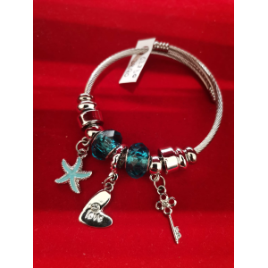 BRACCIALE CON STELLA MARINACUORE E CHIAVE IN AZZURRO