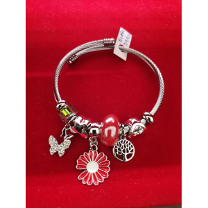 BRACCIALE CON MARGHERITA ROSSA FARFALLA E ALBERO DELLA VITA