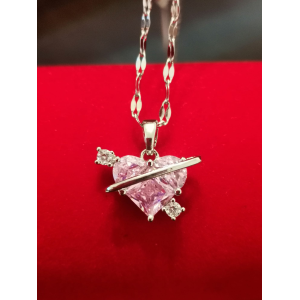 COLLANA STEEL IN ARGENTO PENDENTE CUORE ROSA